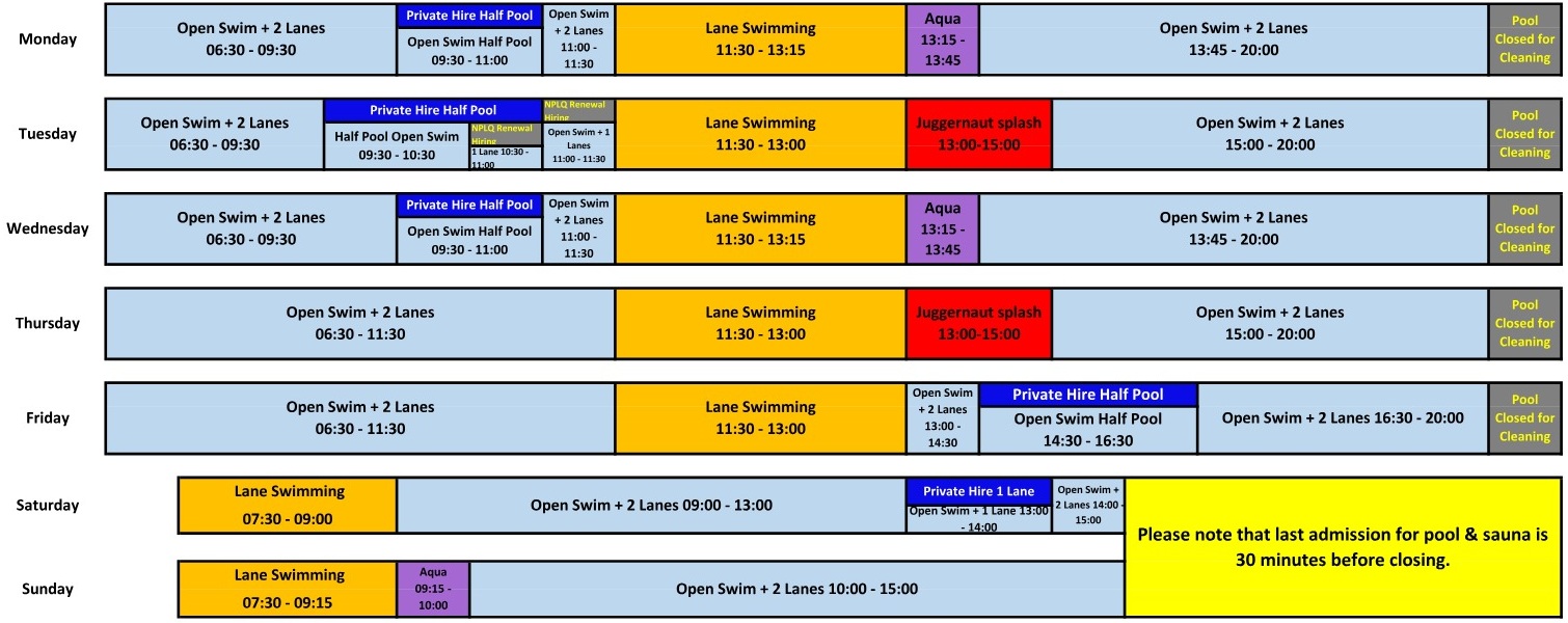 Rye Leisure Centre pool timetable for 10 to 16 August 2026