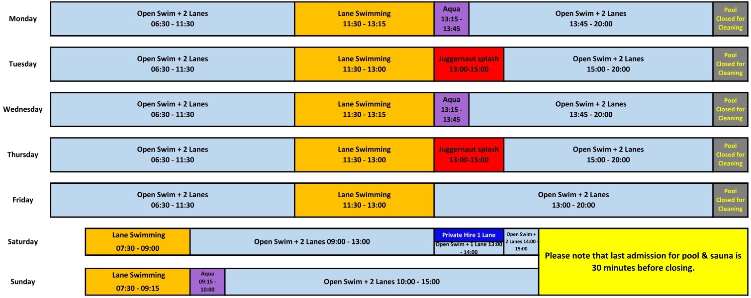 Rye Leisure Centre pool timetable for 17 to 23 August 2026