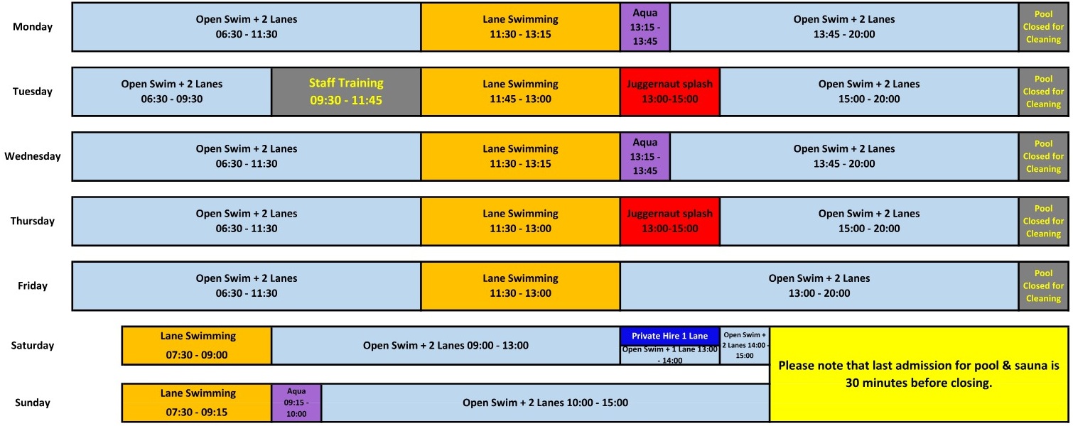 Rye Leisure Centre corrected pool timetable for 24 to 30 August 2026